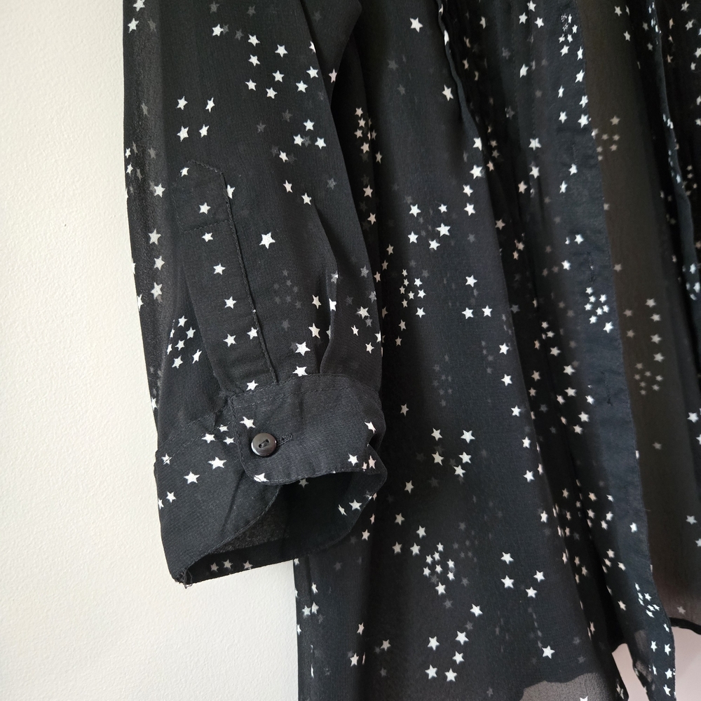 Chelsea & Theodore Black Sheer Blouse with White Star Pattern - Picture 5 of 6